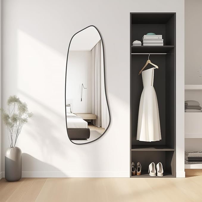 WallBeyond Irregular Wall Mirror, Asymmetrical Mirror Wall Mounted with Black Framed for Living Room, Bathroom, Bedroom, Entryway Wall Decor, 46"×18", Black
