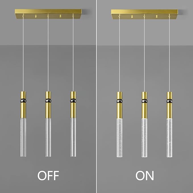 3 Light Pendant Lighting Dining Room Light Fixture Dimmable LED Modern Gold Pendant Light with Bubble Crystal Pendant Lights Kitchen Island