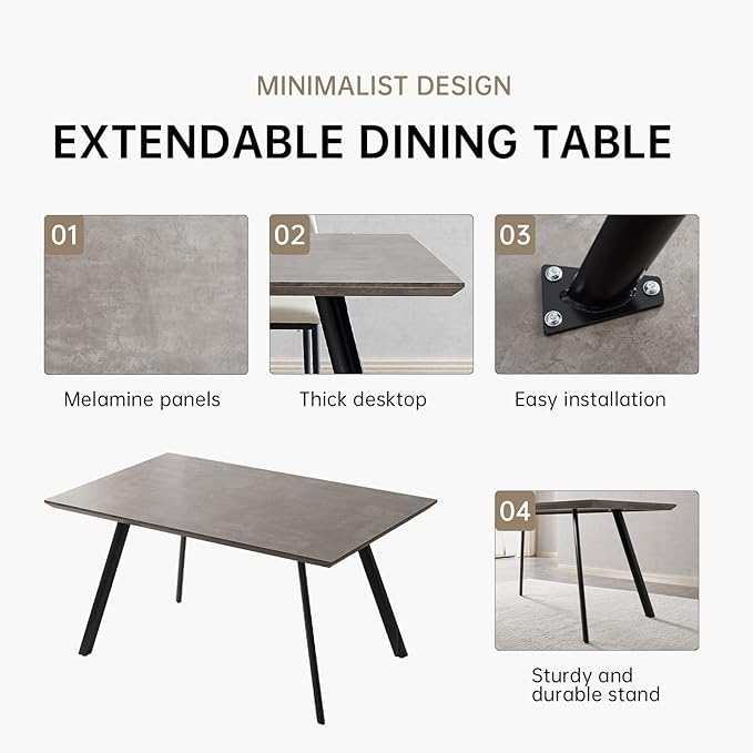 ZckyCine 59'' Modern 5-Piece Dining Table Set, Rectangular Wooden Dining Table with 4 Leather Chairs, Kitchen Dining Room Table and Chairs for 4, Space-Saving Table Set for Home, Apartment