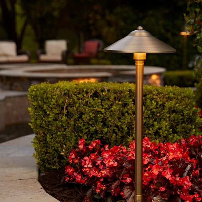 VOLT Max Spread 12V Solid Cast Brass Path Light (25" Tall, 9" Shade) for Low Voltage Landscape Lighting on Outdoor Pathway, Walkway, Garden, Driveway or Patio