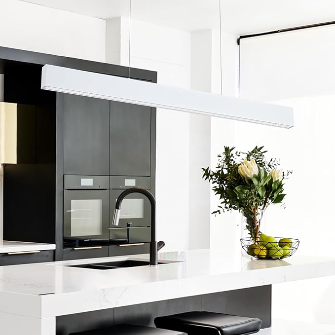 Dimmable Linear Chandelier, 41 Inch Modern LED Chandelier, 40W LED Pendant Light with Adjustable Height, Pearl White Modern Kitchen Chandeliers for Kitchen Island, Dining Room, Office