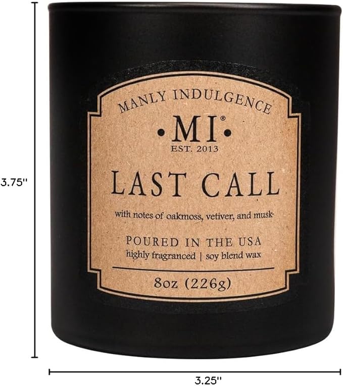 Manly Indulgence Last Call Scented Candles for Men, Premium Soy Blend Wax, 45H Burn, Candles for Home Scented, Gift-Ready Packaging - Made in The USA