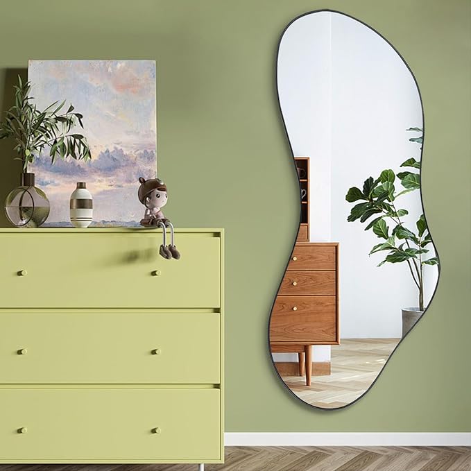 Irregular Shaped Mirror, 47.25"x20.8" Asymmetrical Mirrors, Modern Waved Decorative Mirror for Living Room Bathroom Bedroom Entryway Fireplace