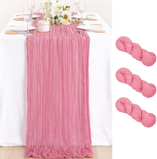 MLMC 3 Pack Mauve Pink Table Runner 10ft Sheer Gauze Cheesecloth Table Runner Bulk Rustic Fall Decor 35x120 Inches for Boho Wedding Bridal Baby Shower Birthday Party Decor