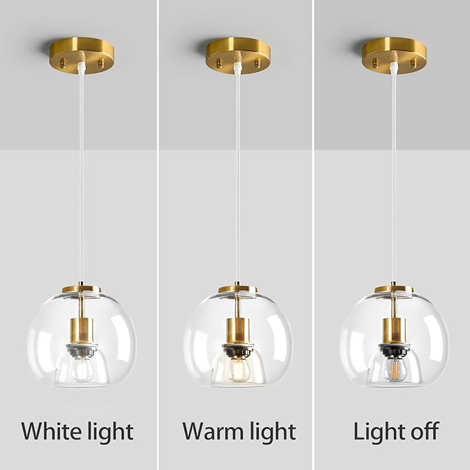 Clear Glass Pendant Lights Kitchen Island 2 Pack 7.87" Glass Globe Pendant Light Gold Hanging Light Fixture Modern Pendant Lighting for Kitchen Island Bedroom Dining Room