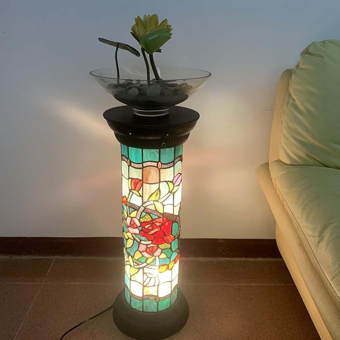 Bieye L10823 Rose Flower Tiffany Style Stained Glass Pedestal Floor Lamp for Decorating, 26 inches Tall