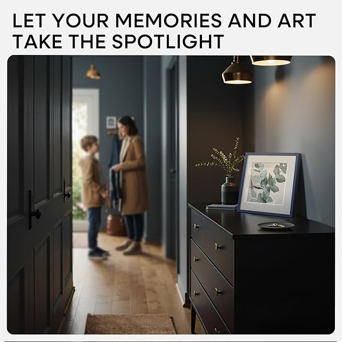 Homeforia Navy Blue Frame 8x8, High End Metal 8 x 8 Square Picture Frames with Mat 6 x 6 Art, 8x8 Photo Frame Matted to 6x6 inch Print, 8by8 Wall or Tabletop Frames, Tempered Glass, Wall Kit, Set of 1