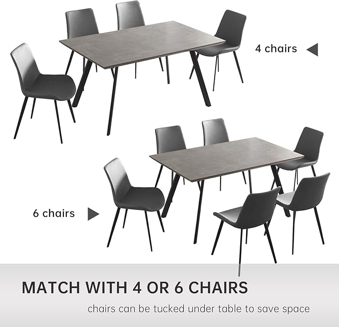 ZckyCine 59" Modern 5-Piece Kitchen Table Set Rectangular Wood Dining Table with 6 Upholstered Leather Chairs (Table + 6 Grey Chairs)