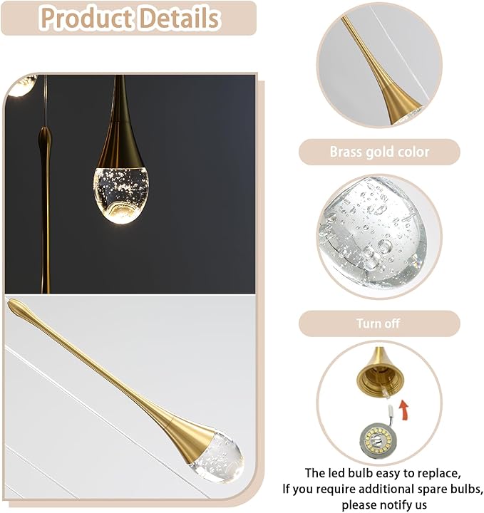 Modern Pendant Lights for Kitchen lsland LED Dimmable Raindrop Chandelier Crystal Ceiling Pendant Lighting for Dining Room Hallway Bar Living Room (1 Pack)