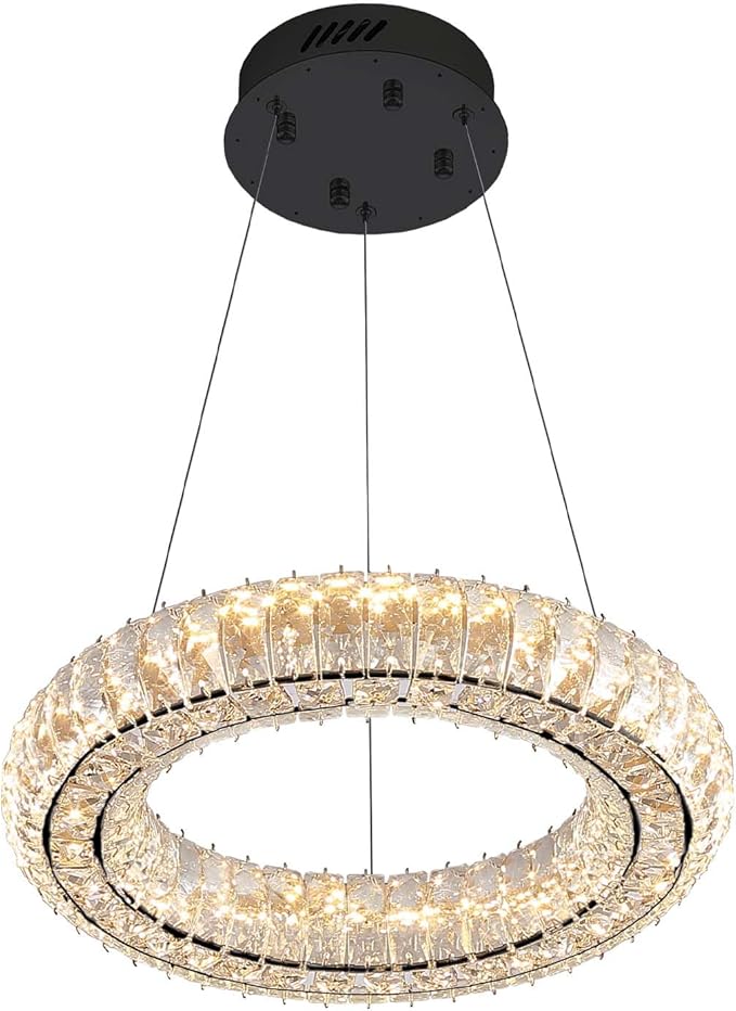 Modern LED Chandelier 1 Ring 8.7in Pendant Light for Kitchen Island Dimmable LED Ceiling Light Black Pendant Light for Dining Room Bedroom Living Room
