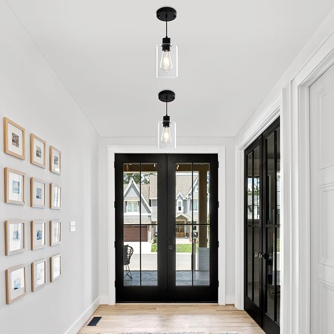 3 Pack Pendant Lights Kitchen Island, Black Kitchen Pendant Lighting Over Island, Hanging Light Fixtures Modern Glass Pendant Lights for Hallway Entryway Bedroom Dining Room