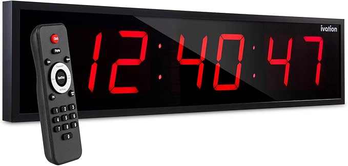 Ivation Oversized 24" Large Digital LED Clock | Big Digital Clock w/Multi-Function Display – Stopwatch, Timer, Alarms, Temp & Date | 6 Brightness Levels, Time Memory & Remote (Red)