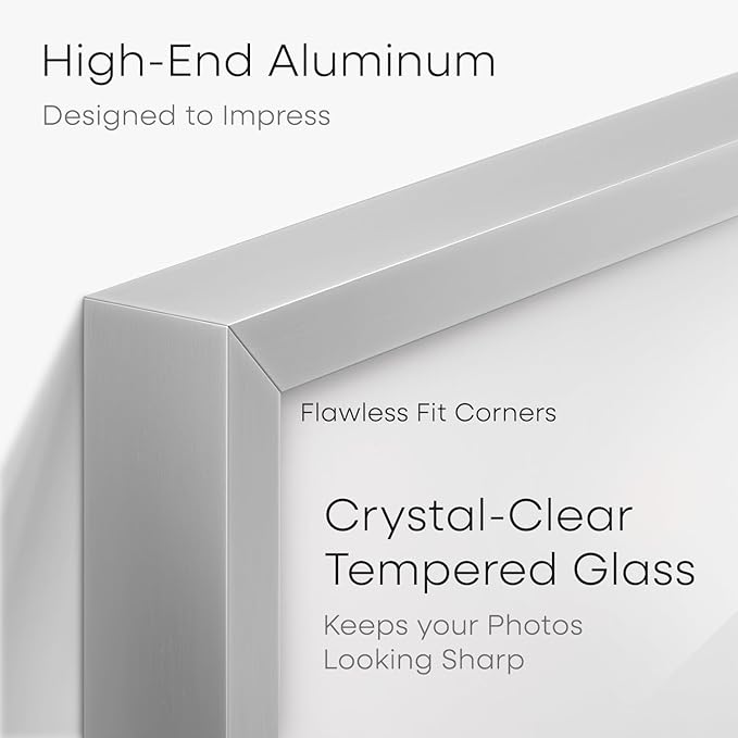 Homeforia Silver Photo Frame 6x8, High End Metal 6 x 8 Silver Picture Frames with Mat 5 x 7, 6by8 Desk Frame Matted to 5x7 inch Art, 6 by 8 Wall or Tabletop Frames, Tempered Glass, Wall Kit, Set of 1