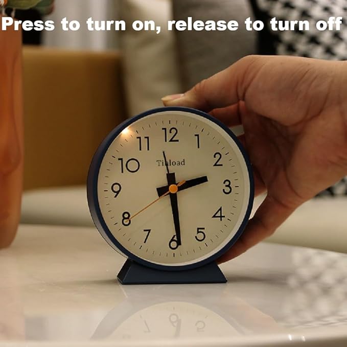 4.5" Battery Operated Antique Retro Analog Alarm Clock, Small Silent Bedside Desk Clock,Lighted on Demand, Battery Operated, Snooze, for Living Room, Bedroom, Bedside, Desk, Gift Clock