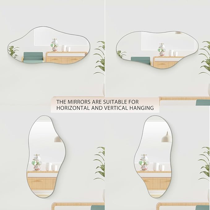 Irregular Wall Mirror, 38.5" x 17.7" Black Bathroom Mirror, Iron Framed Asymmetrical Mirror, Hanging Mirrors for Walls Make up Dressing Mirrors for Bedroom/Hallway/Livingroom Decor