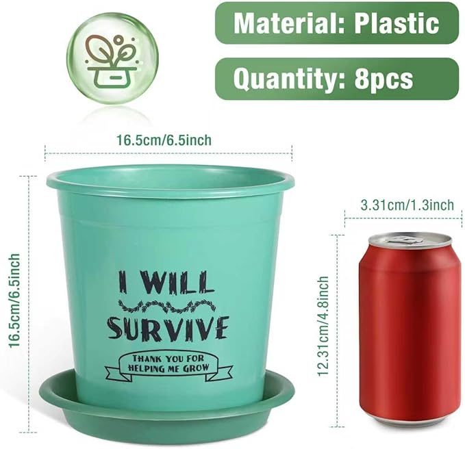 NIKONIKO 8 Pack 6.5 Inch Plant Pots, 4 Colors Pots for Plants, Flower Pots with Drainage Holes and Bottom Support, for Indoor & Outdoor Garden Home Plants