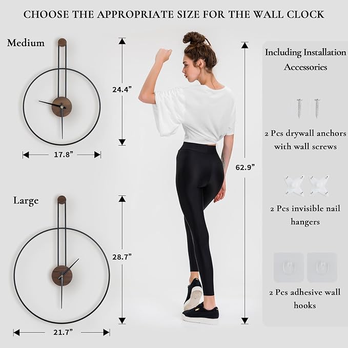 Modern Wall Clock Large Wall Clocks with Walnut Dial Silent Non-Ticking for Living Room Home Decor Bedroom Kitchen Office