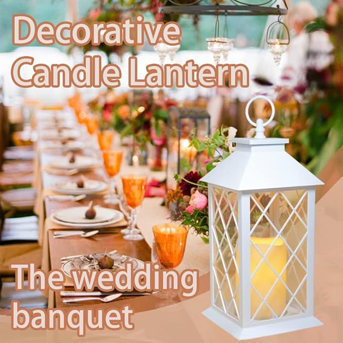YAKii 13" Decorative Candle Lantern with LED Flameless Candle and Timer,Plastic LED Candle & Holder, Indoor & Outdoor Hanging Lights Lanterns for Wedding Decorations Lantern Decorative(White)
