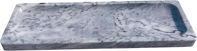 Polished Natural Marble Decorative Tray: 10.6" x 3.5" Rectangular Organizer for Bathroom Kitchen Dresser Desktop Jewelry Vanity Storage, Blue Sky