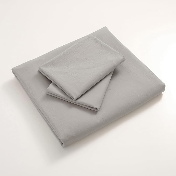 JIYUAN 100% Washed Cotton Duvet Cover Set 3 Pieces Queen, 1 Duvet Cover 90x90 Inches(Comforter Not Included) and 2 Pillowcases,Linen Feel Bedding Set Comfy and Breathable, Heathered Pastel Grey