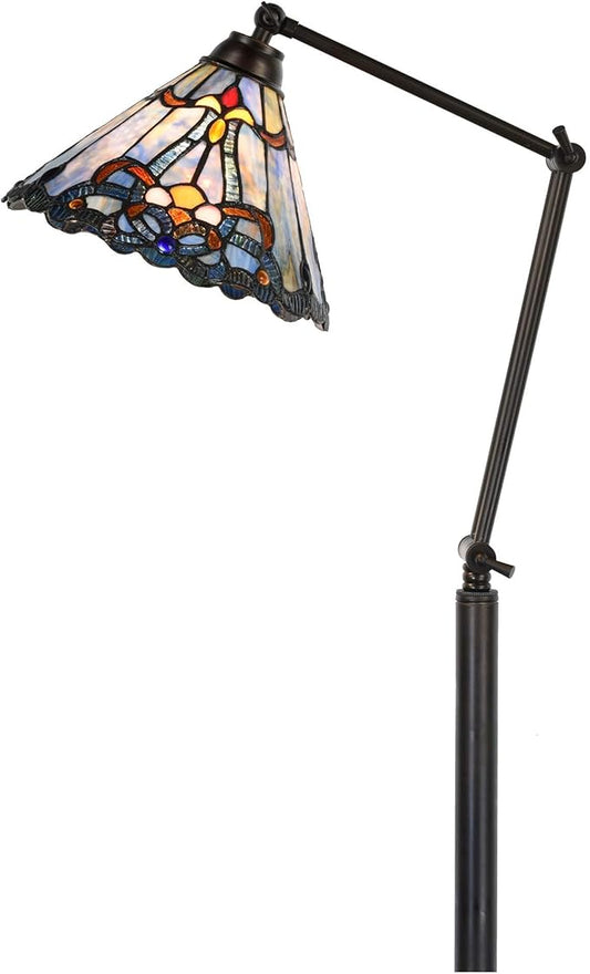 Bieye L10685 Baroque Tiffany Style Stained Glass Swing Arm Floor Lamp, 75 inch Tall, Blue