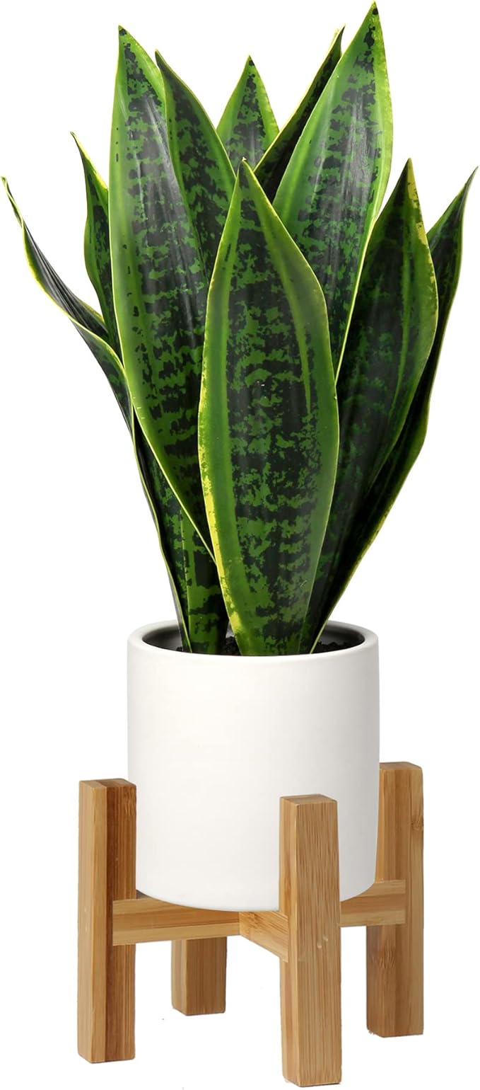 Briful Fake Snake Plant 16" Faux Potted Plant Artificial Snake Plant with White Ceramic Pot Sansevieria Plant Perfect for House Modern Living Room Office Housewarming Gift Indoor Decor