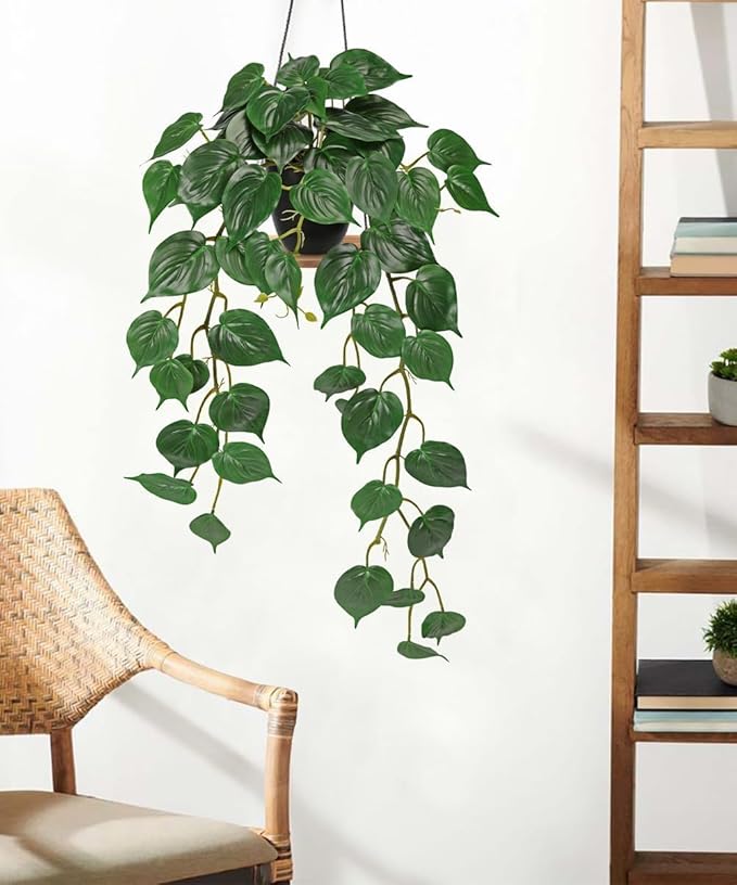 Fake Ivy Plant with Pot Artificial Pothos Leaves Featuring a White Frosted Finish for Home Shelf Decor Indoor Silk Artificial Realistic Plant Large