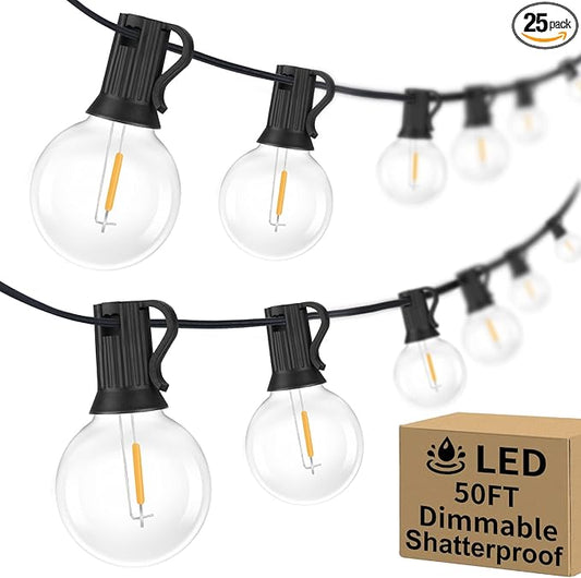 50FT Outdoor G40 LED Globe String Lights Dimmable Waterproof Shatterproof Light Strings with 25 Bulbs Connectable Commercial Hanging Lights for Christmas Patio House Backyard Balcony Party