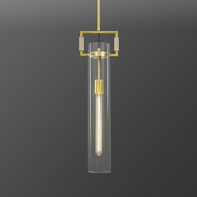 Brass Pendant Lights,Modern Glass Pendant Lights Kitchen Island,21.6'' Farmhouse Gold Kitchen Pendant Lighting Over Island for Dining Table,Bathroom,Bedroom,Included E26 Bulb