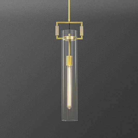 Brass Pendant Lights,Modern Glass Pendant Lights Kitchen Island,21.6'' Farmhouse Gold Kitchen Pendant Lighting Over Island for Dining Table,Bathroom,Bedroom,Included E26 Bulb