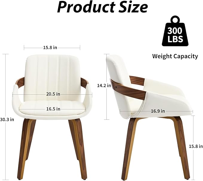 Dining Chairs Set of 2, Mid Century Modern Dining Room Chairs with Arms and Mid Back PU Leather Upholstered Bentwood Kitchen Chairs for Home Restaurant Office - Beige
