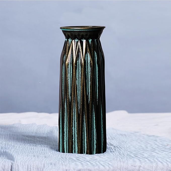 Blue Antique Vase, 12 Inches Elegant Vintage Glass Vase Rustic European Unique Chic Style for Tabletop, Kitchen, Office, Living Room Decoration