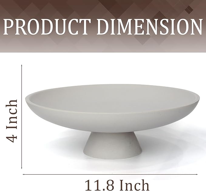 Modern Resin Pedestal Decorative Bowl, Large Fruit Bowl for Kitchen Counter, Stylish Key Bowl for Entryway Table, Grey