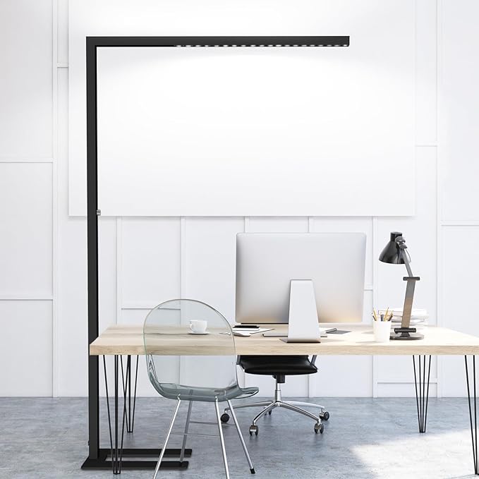 STERREN 77" LED Floor Lamp, 7350LM Dimmable Eye-Care Standing Piano Lamp, 70W Modern Tall Reading Light Bright Lighting for Office Living Room Bedroom, 4000K Natural Daylight - Black