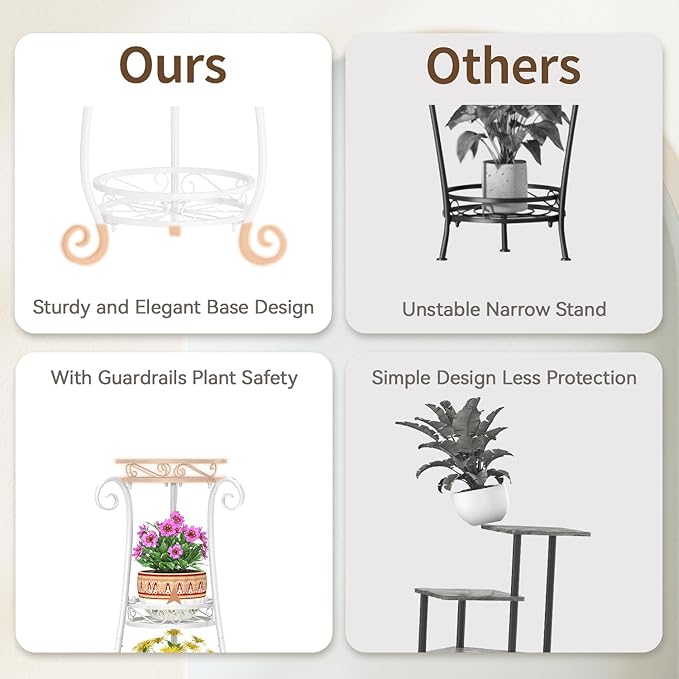 LASZOLA 3 Tier White Metal Plant Stand for Multiple Large Planters Indoor Outdoor Organizer, Heavy Duty Tall Flower Stand for Corner Patio Bathroom Office, Modern Sturdy Vertical Iron Rack, Cat Proof