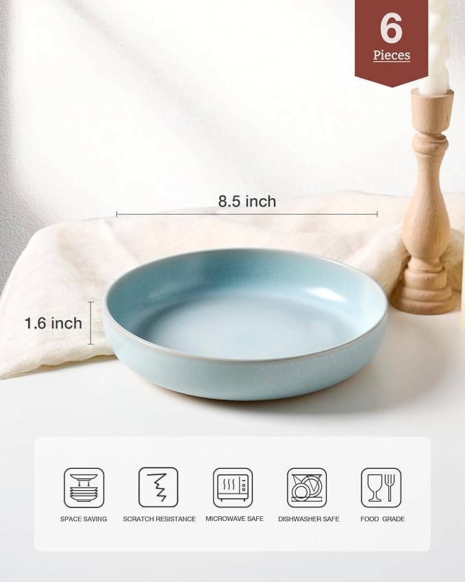 famiware Milkyway 33 oz Bowl Set, Pasta Bowls Set of 6, Salad Bowls Perfect for Your Friend for Housewarming, Thanksgiving, Christmas, Light Blue