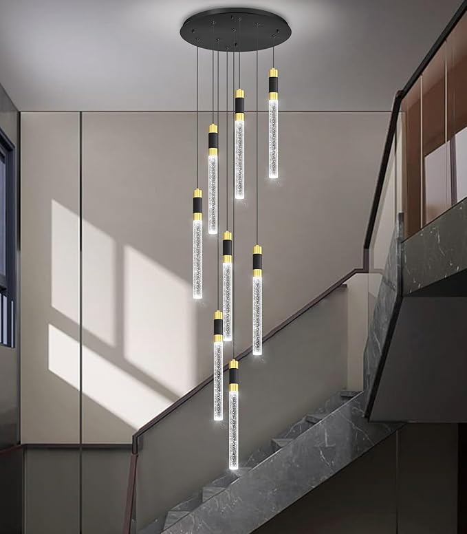 8-Lights 98 Inches Modern Chandelier LED Light Fixtures Adjustable Long Light Chandelier for Hallway Foyer Dimmable Lights with Remote Dining Kitchen Ceiling Pendant Lighting