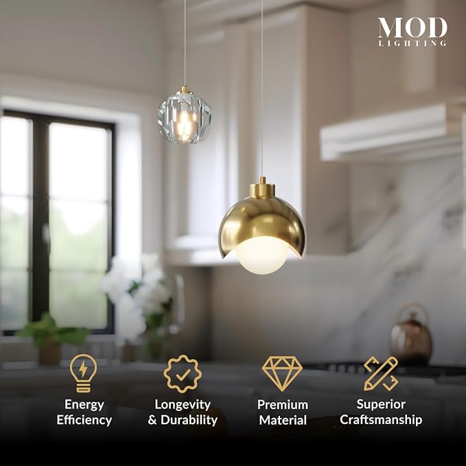 𝗠𝗢𝗗 𝗟𝗜𝗚𝗛𝗧𝗜𝗡𝗚 Diana | Modern Gold Pendant Light Fixtures, Hanging Lights for Kitchen Island, Bedroom Lighting for Tracking, Dimmable LED Bulbs, 1-Pack (Gold & Crystal | 79" | Warm White)