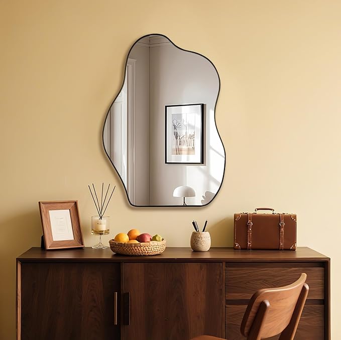 BOMINICA Irregular Wall Mirror Asymmetrical Mirror, Decorative Wall Mounted Mirror for Bathroom Living Room Entryway Bedroom Hallway (Black, 24" x 36")