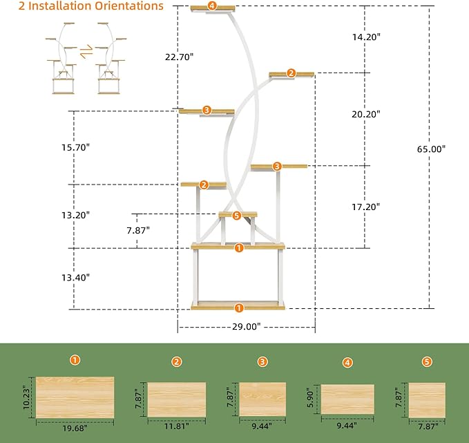 Plant Stand Indoor with Grow Lights, 8 Tiered Tall Plant Shelf for Indoor Plants Multiple, 65" Large Corner Shelves Metal Curved Flower Holder Display Rack for Living Room Patio Balcony, White