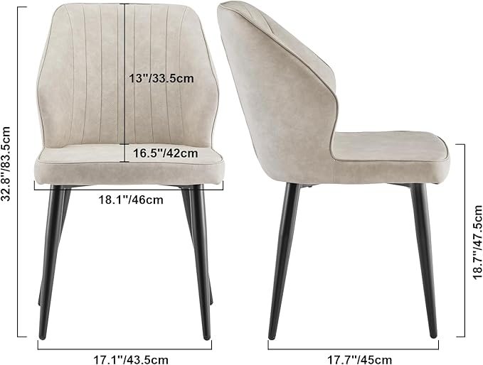 CLIPOP Faux Leather Dining Chairs Set of 2, Mid Century Modern Kitchen Chair, Upholstered Seat Leisure Side Chair with Backrests, Metal Legs for Living Room, Lounge, Guest Room, Cream