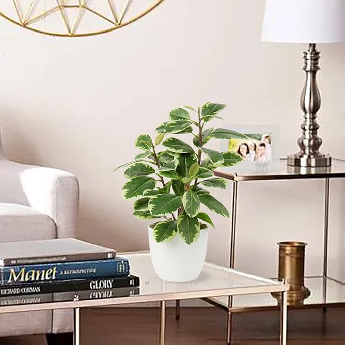 Briful Artificial Plants Mini Camellia Potted Fake Plants Small Faux Plastic Plants Desk Plant Artificial Flowers with Vase for Home Office Desk Kitchen Garden Indoor Decor