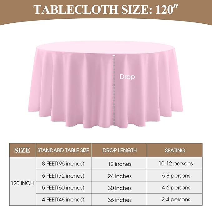 Round Tablecloth 120 Inch 2 Pack Pink Tablecloths Washable Decorative Linen Polyester Table Clothes Cover for Dining Table Banquets Buffet Parties and Wedding