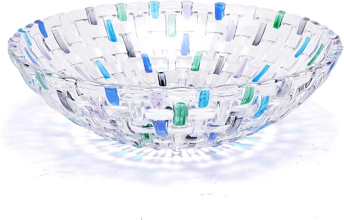 Hand Painted Blue Woven Glass Crystal Salad & Fruit Bowl Decoration,Centerpiece For Home,Office,Wedding Decor, Fruit, Snack, Dessert, Server (Blue)