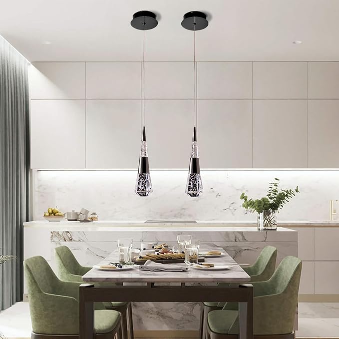 Pendant Lights Kitchen Island,Modern Pendant Led Light 2 Pack,Black Pendant Lights Kitchen Island for Dining Room,Led Chandelier for Bedroom Ceiling Hanging Pendant Light Fixture