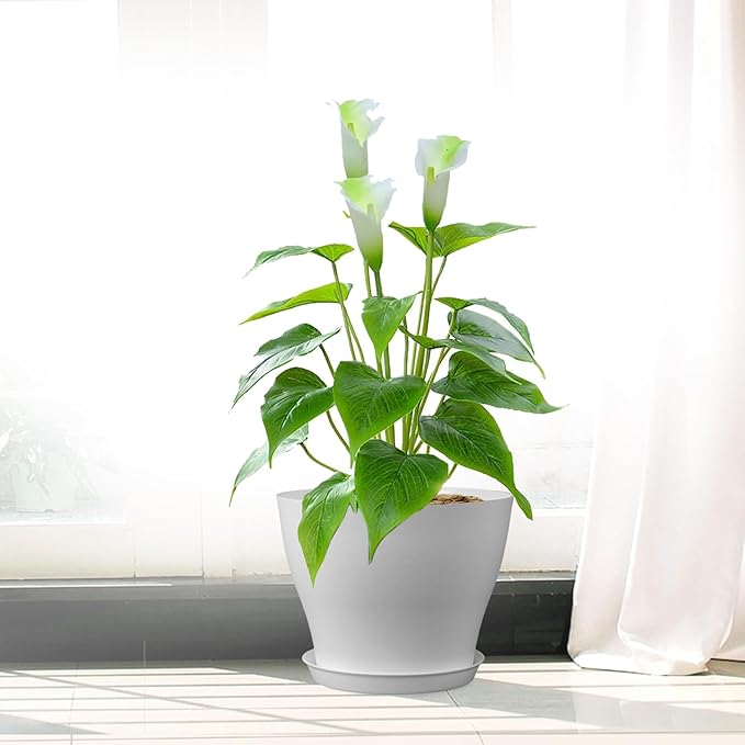 6 inch Plastic Nursery Pots, 16 Pack Plant Pots for Small Indoor Outdoor Plants, Flower Pots with Drainage Holes and Saucers, Decorative Seedling Starter Planters for House Plants, White