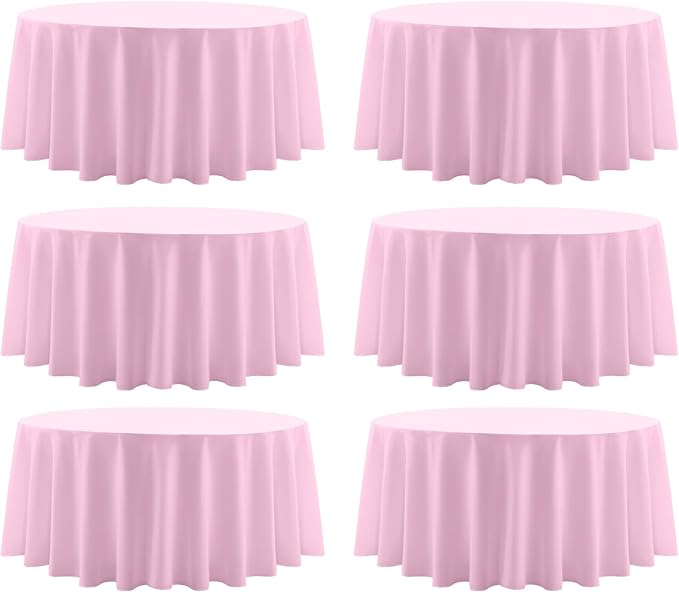Round Tablecloth 132 Inch 6 Pack Pink Tablecloths Washable Decorative Linen Polyester Table Clothes Cover for Dining Table Banquets Buffet Parties and Wedding