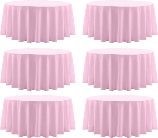 Round Tablecloth 132 Inch 6 Pack Pink Tablecloths Washable Decorative Linen Polyester Table Clothes Cover for Dining Table Banquets Buffet Parties and Wedding