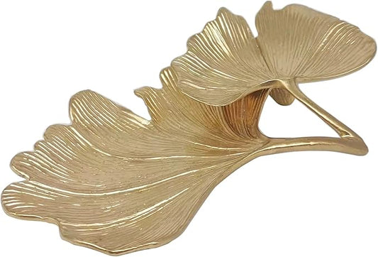 Metal Jewelry Dish, Small Leaf Shaped Ring Holder Jewelry Organizer, Trinket Dish Vanity Tray for Dresser Christmas Birthday Wedding Gifts 2-Tier Ginkgo(Large)-gold