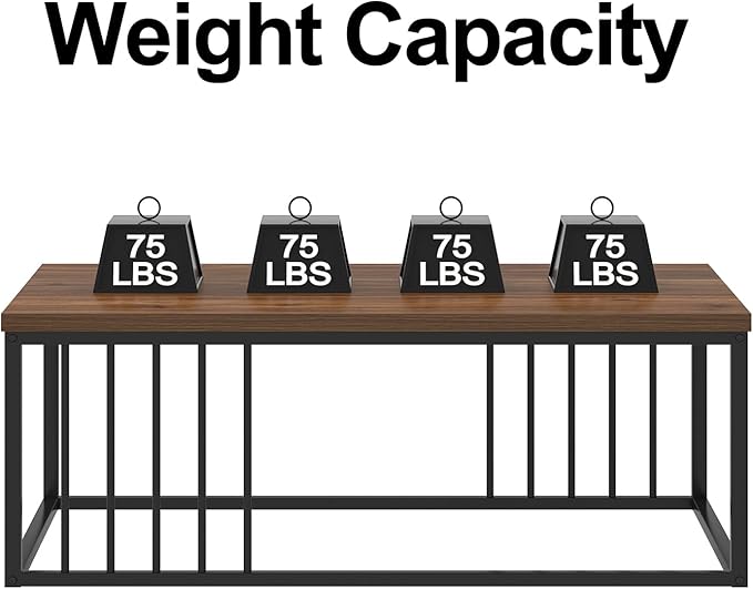 FOLUBAN Coffee Table for Living Room, Modern Wood and Metal Center Table Tea Table for Home Office, Rustic Walnut, 43.3 Inch